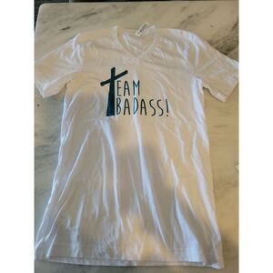 Canvas Bella‎ Graphic V-Neck T-Shirt White Men's Size S